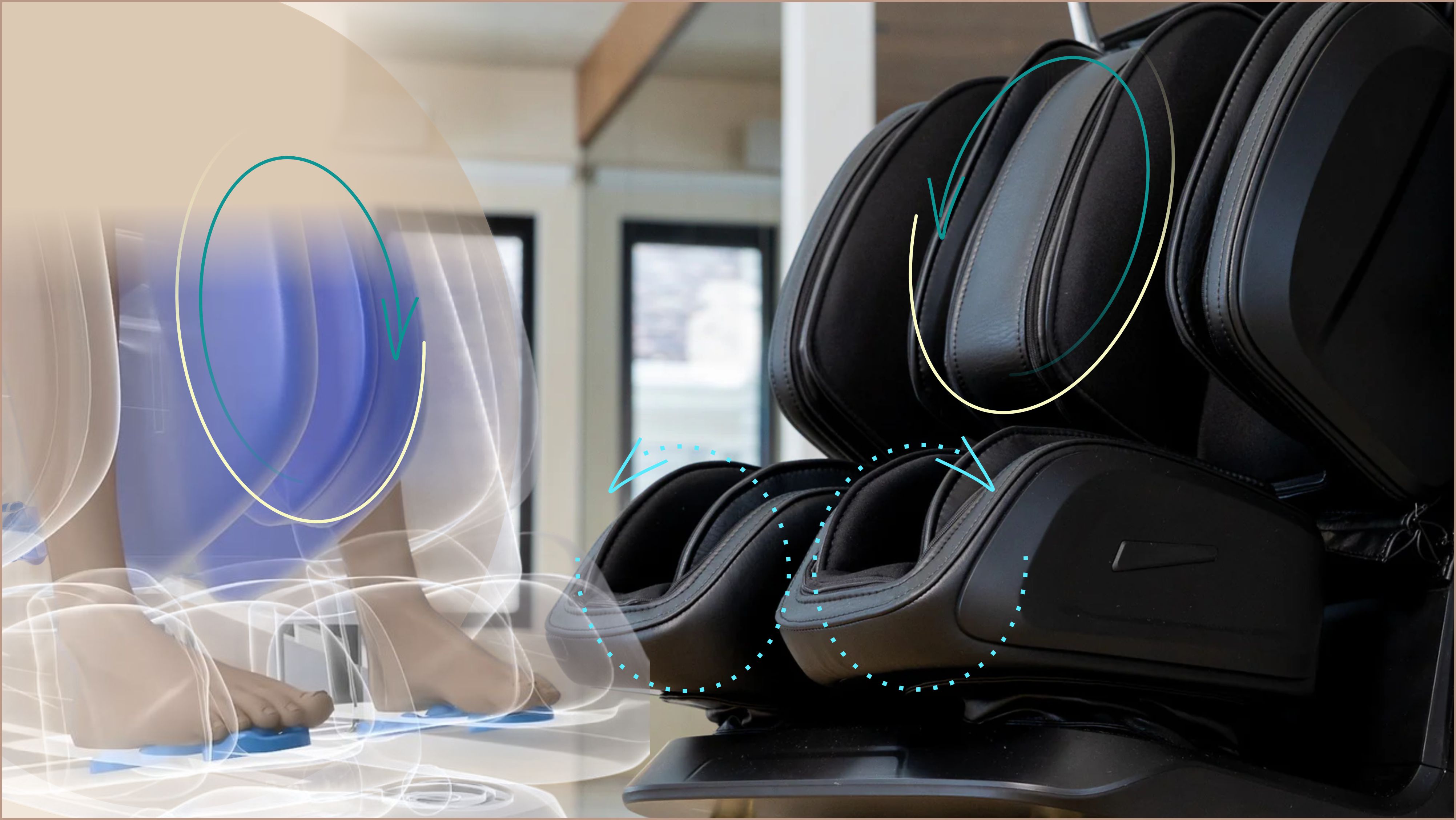 Революционная система вращения стоп с ротационным массажем голеней и стоп! - Массажное кресло Bodo Grottesk Grey