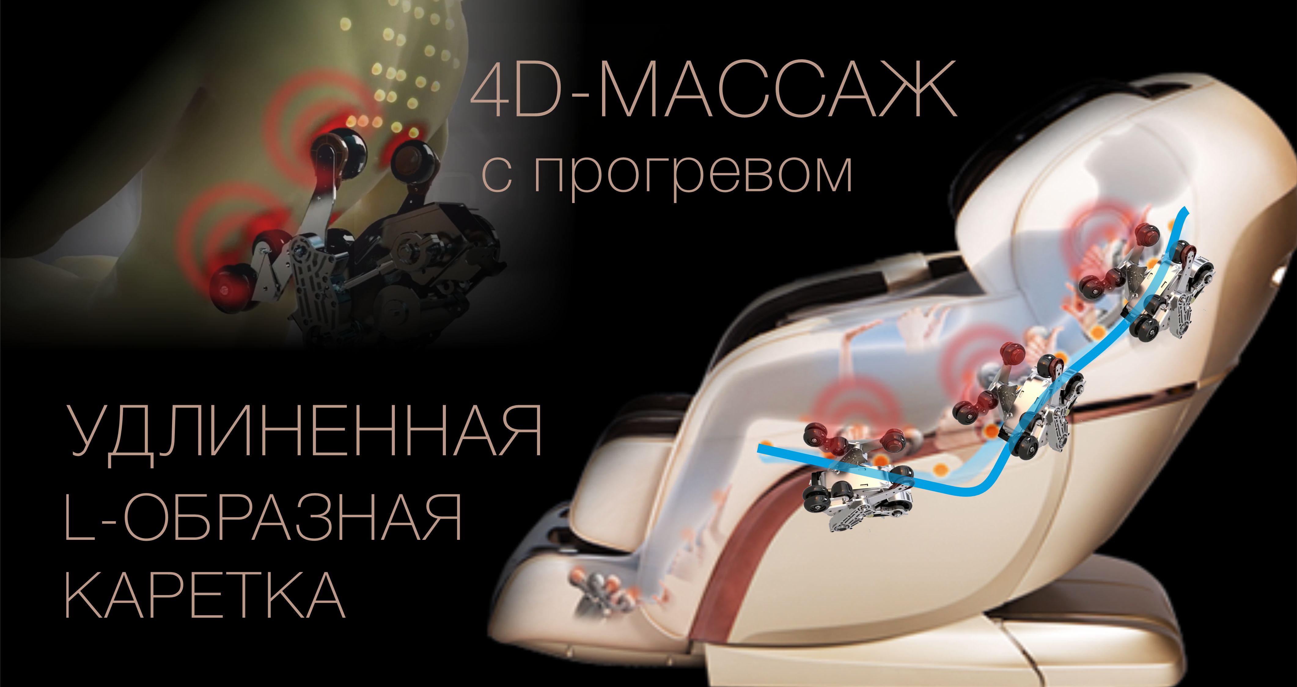 4D-массаж и удлиненная SL-образная каретка - Массажное кресло Bodo Excellence Champagne Gold