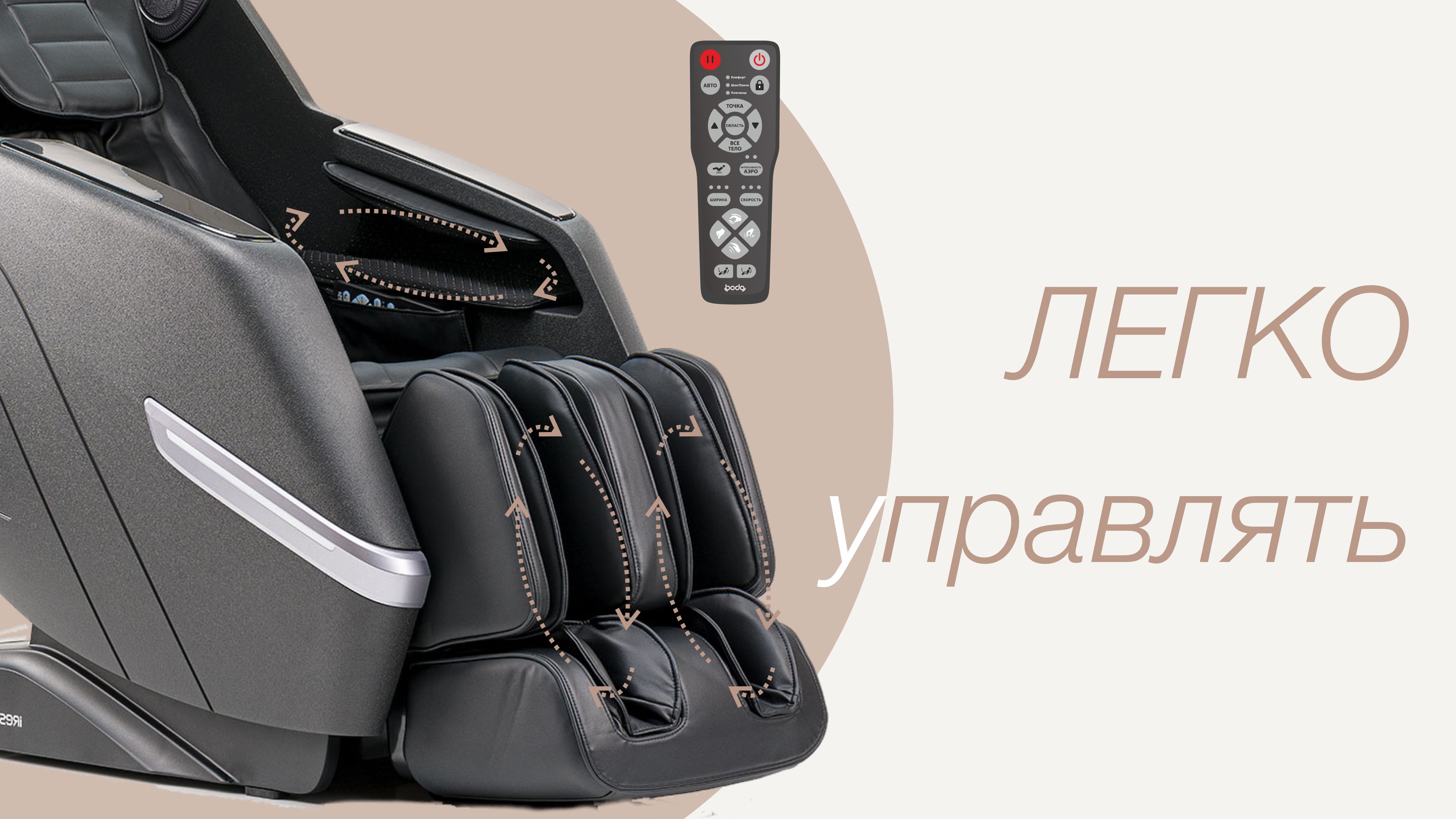 Интенсивность аэромассажа, функция паузы и блокировка кнопок - Массажное кресло Bodo Tobo Yellow